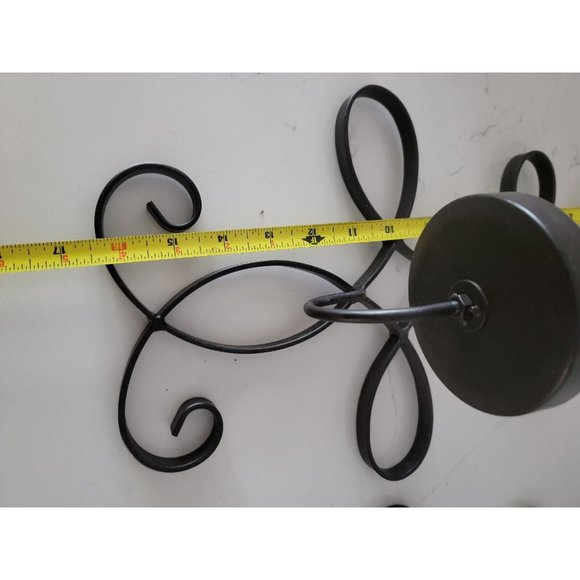 Black Metal Wall Sconce Candle Holder Wrought Iron Large 16" Farmhouse Pair of 2 - Picture 8 of 11